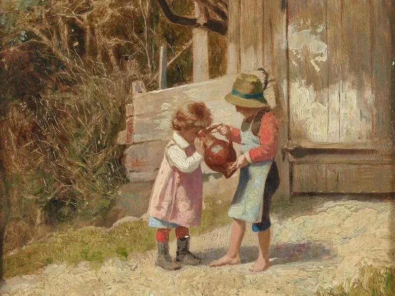 1854-Joseph Eugen Hörwarter - Fratelli che condividono una brocca d'acqua